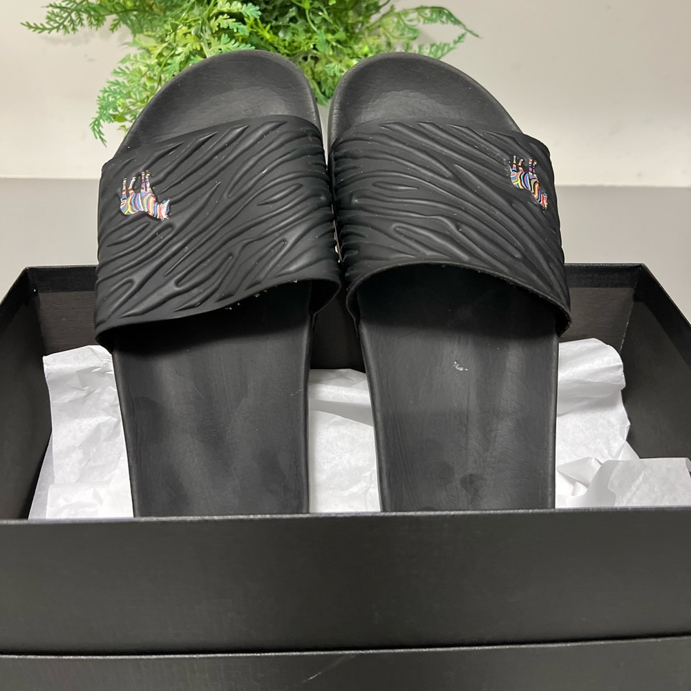 Paul Smith Black Slide Sandals with Orange Accent